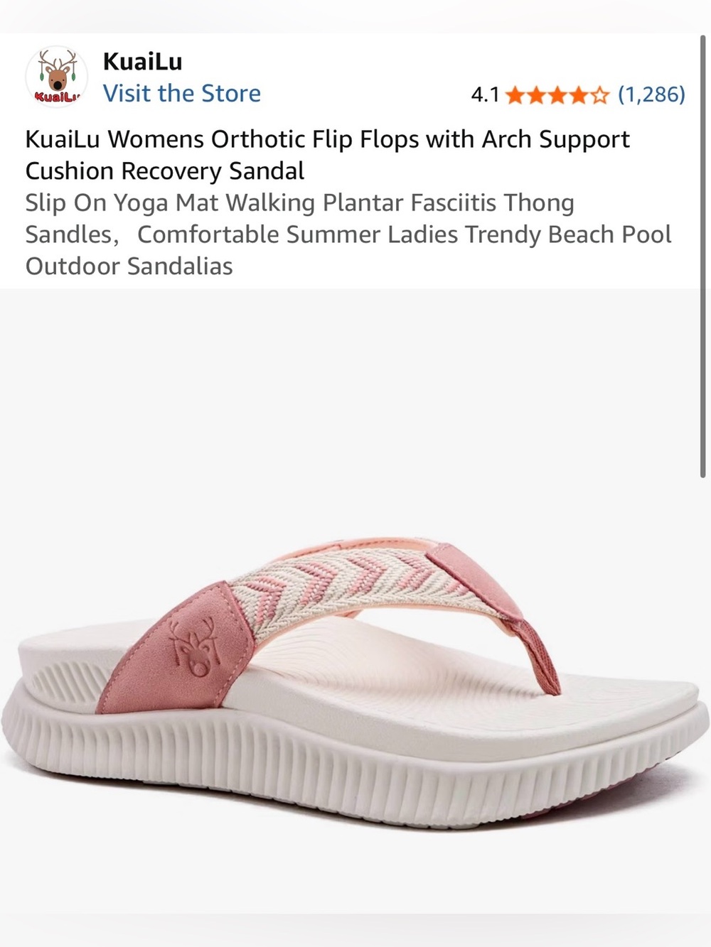 NWT KuaiLu Women's Pink Orthotic with Arch Support Recovery Sandals Size: 12